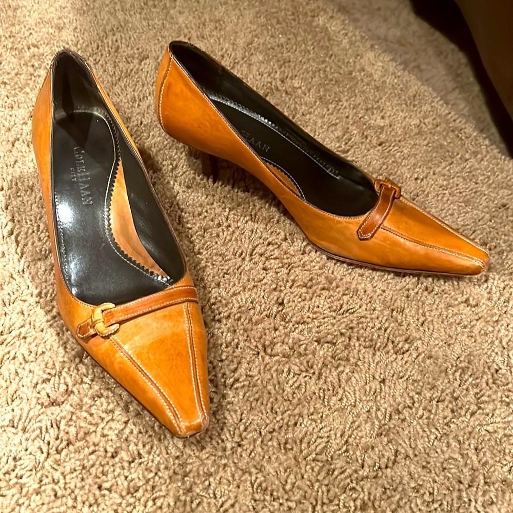 Brown Cole Haan kitten heels with buckle